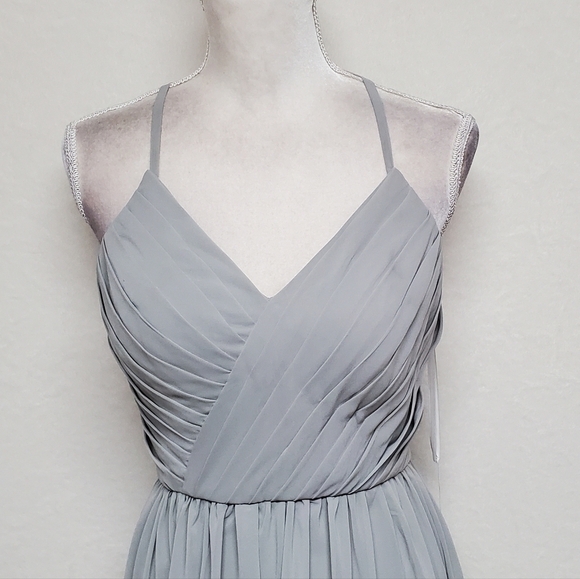 KANALI K Dove Grey Chiffon Pleated Surplice Neckline Empire Waist Maxi Dress 6 - Picture 5 of 14